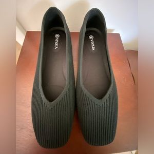 VIVAIA Margot 2.0 Square Toe Black Ribbed Ballet Flat Sz 39 / 8